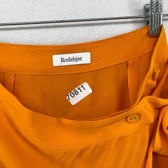 RODEBJER Skirt M Hazel Twill Wrap Midi Ruffled Flounce Tie Side Viscose Orange - Picture 15 of 15